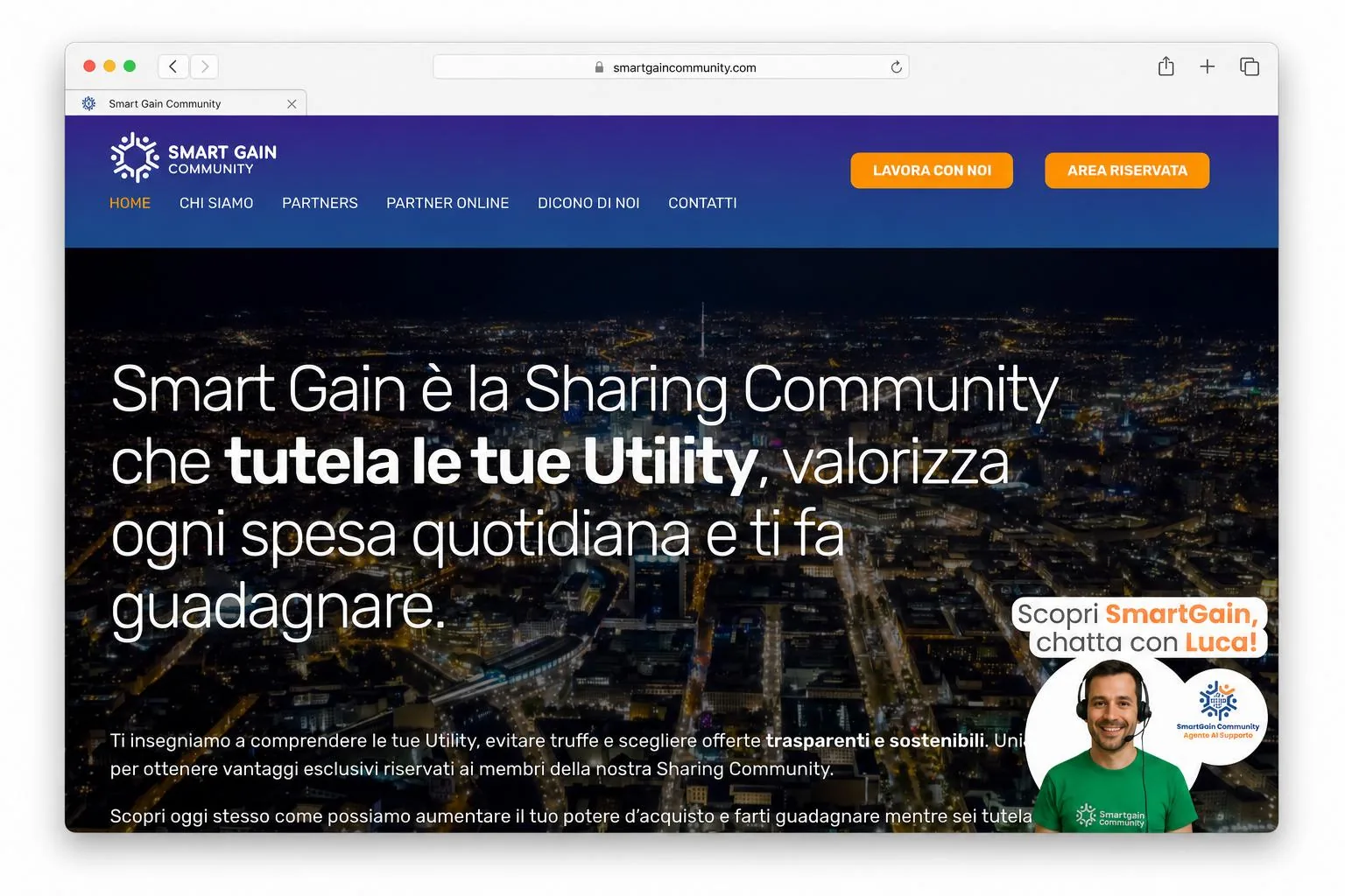 Sito Smart Gain Community: homepage nel browser Safari